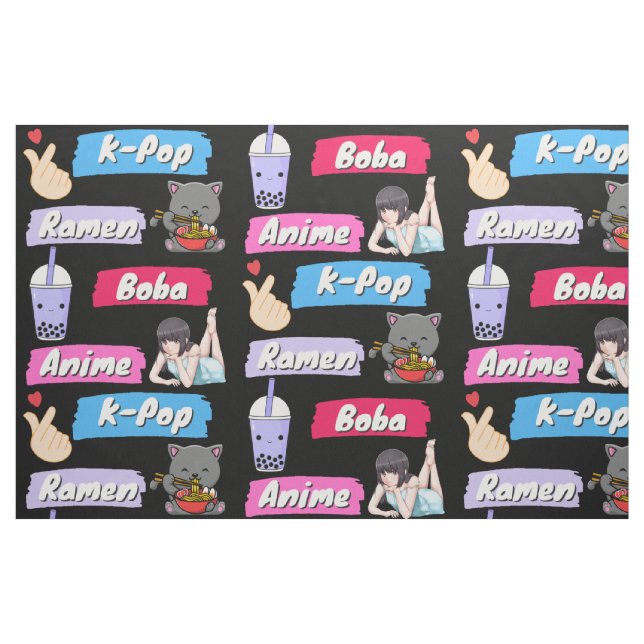 K-Pop, Ramen, Boba and Anime Pop Culture Fan Fabric (Fat Quarter)