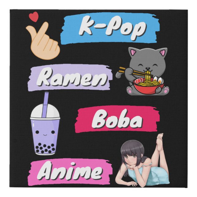 K-Pop, Ramen, Boba and Anime Pop Culture Fan    Faux Canvas Print (Front)
