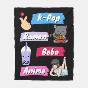 K-Pop, Ramen, Boba and Anime Pop Culture Fan Fleece Blanket