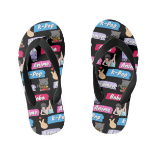K-Pop, Ramen, Boba and Anime Pop Culture Fan  Kid's Flip Flops