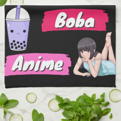 K_Pop Ramen Boba and Anime Pop Culture Fan  Kitchen Towel