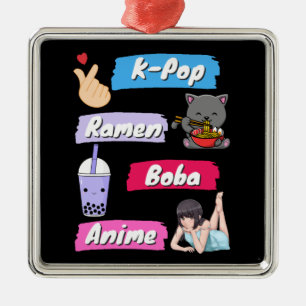 K-Pop, Ramen, Boba and Anime Pop Culture Fan Metal Ornament