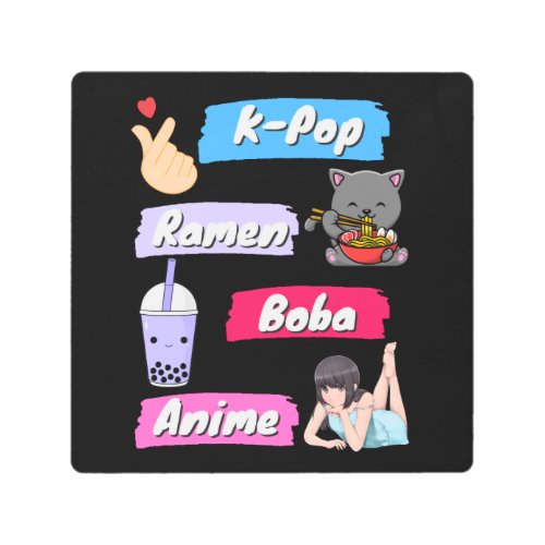 K_Pop Ramen Boba and Anime Pop Culture Fan    Metal Print
