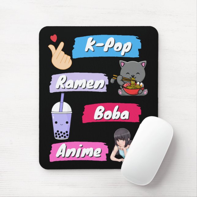 K-Pop, Ramen, Boba and Anime Pop Culture Fan     Mouse Pad (With Mouse)