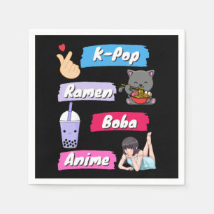 K-Pop, Ramen, Boba and Anime Pop Culture Fan Napkins