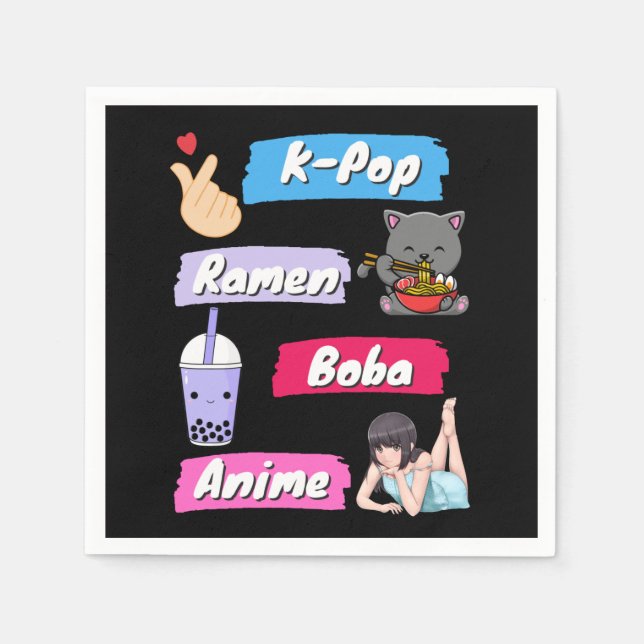 K-Pop, Ramen, Boba and Anime Pop Culture Fan  Napkins (Front)