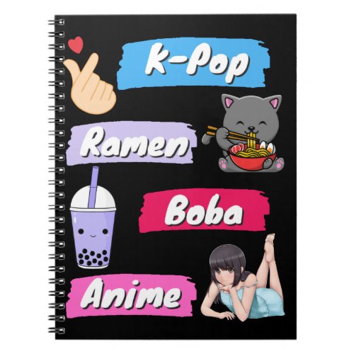 K_Pop Ramen Boba and Anime Pop Culture Fan   Notebook