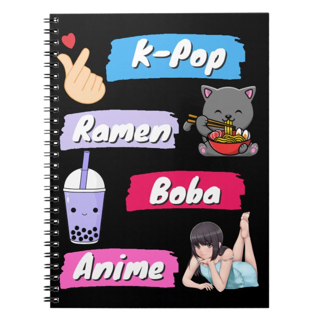 K-Pop, Ramen, Boba and Anime Pop Culture Fan   Notebook (Front)
