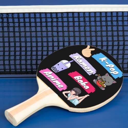 K_Pop Ramen Boba and Anime Pop Culture Fan    Ping Pong Paddle