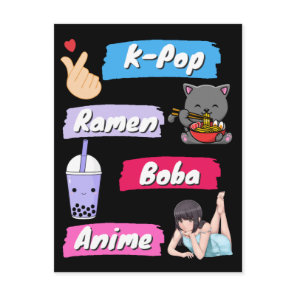 K-Pop, Ramen, Boba and Anime Pop Culture Fan  Postcard