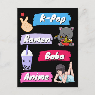 K-Pop, Ramen, Boba and Anime Pop Culture Fan Postcard