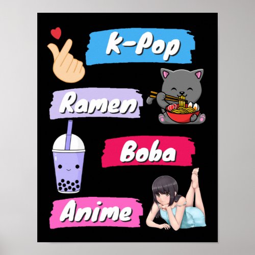 K_Pop Ramen Boba and Anime Pop Culture fan Poster