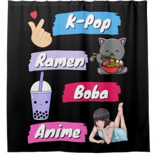 K_Pop Ramen Boba and Anime Pop Culture Fan  Shower Curtain