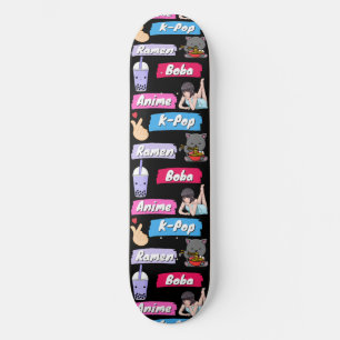 K-Pop, Ramen, Boba and Anime Pop Culture Fan Skateboard