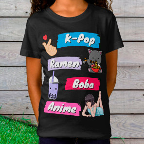 K-Pop, Ramen, Boba and Anime Pop Culture fan T-Shirt