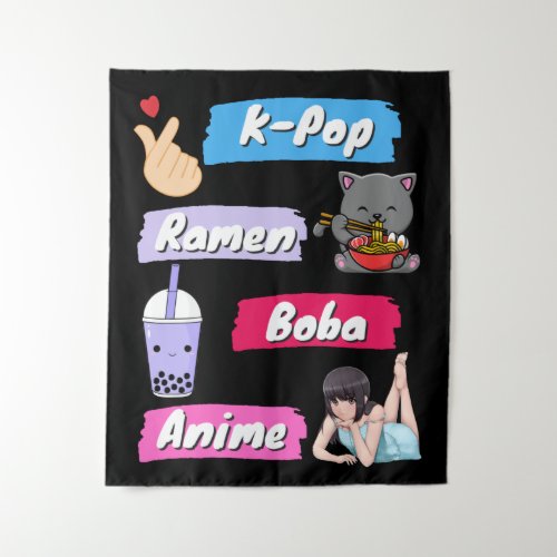 K_Pop Ramen Boba and Anime Pop Culture Fan  Tapestry