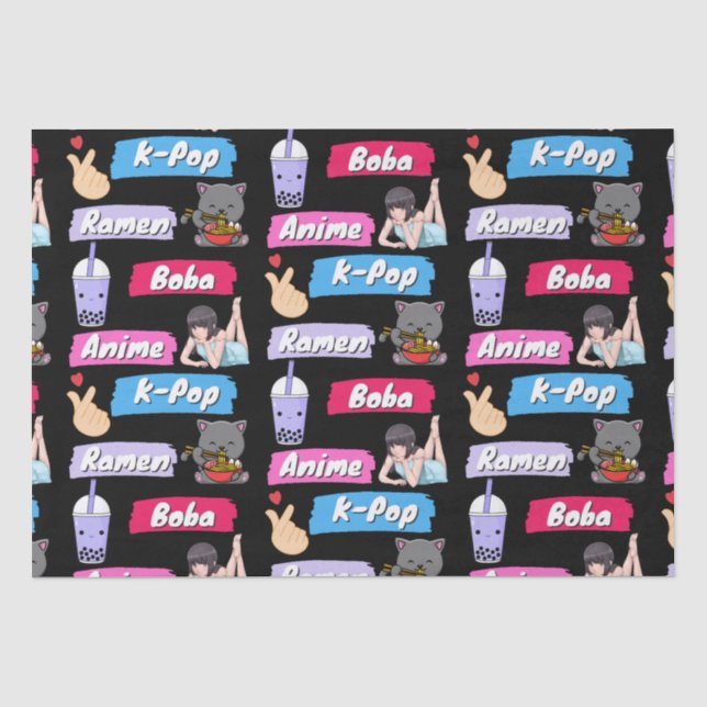 K-Pop, Ramen, Boba and Anime Pop Culture Fan Tissue Paper (Front)