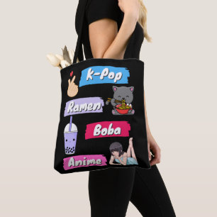 K-Pop, Ramen, Boba and Anime Pop Culture Fan Tote Bag