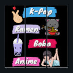 K-Pop, Ramen, Boba and Anime Pop Culture Fan Triptych<br><div class="desc">K-Pop, Ramen, Boba and Anime - Korean and Japanese Pop Culture Fans</div>