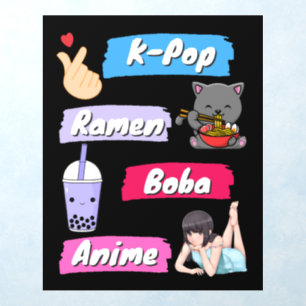 K-Pop, Ramen, Boba and Anime Pop Culture Fan Wall Decal