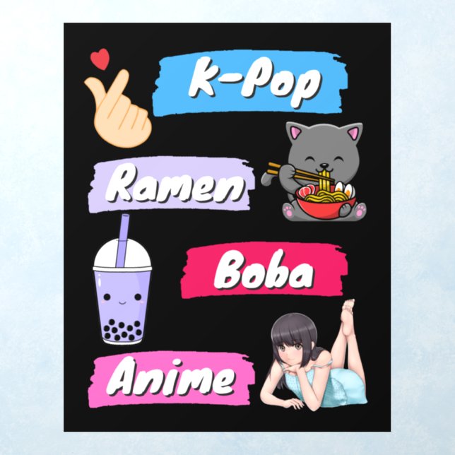 K-Pop, Ramen, Boba and Anime Pop Culture Fan   Wall Decal (Insitu 1)