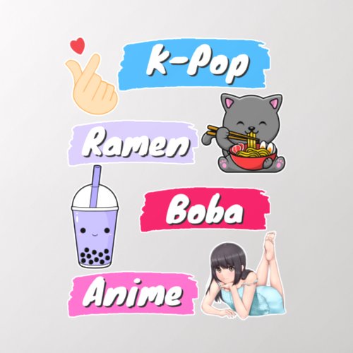 K_Pop Ramen Boba and Anime Pop Culture Fan    Wall Decal