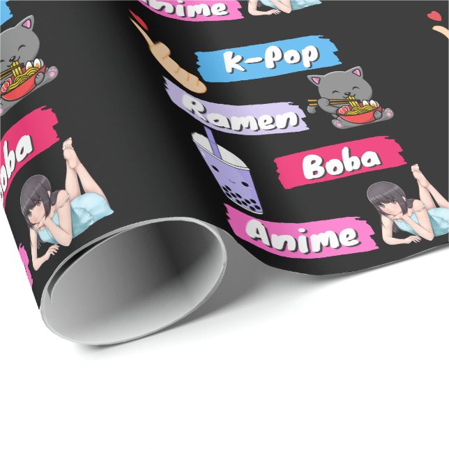 K-Pop, Ramen, Boba and Anime Pop Culture Fan  Wrapping Paper (Roll Corner)
