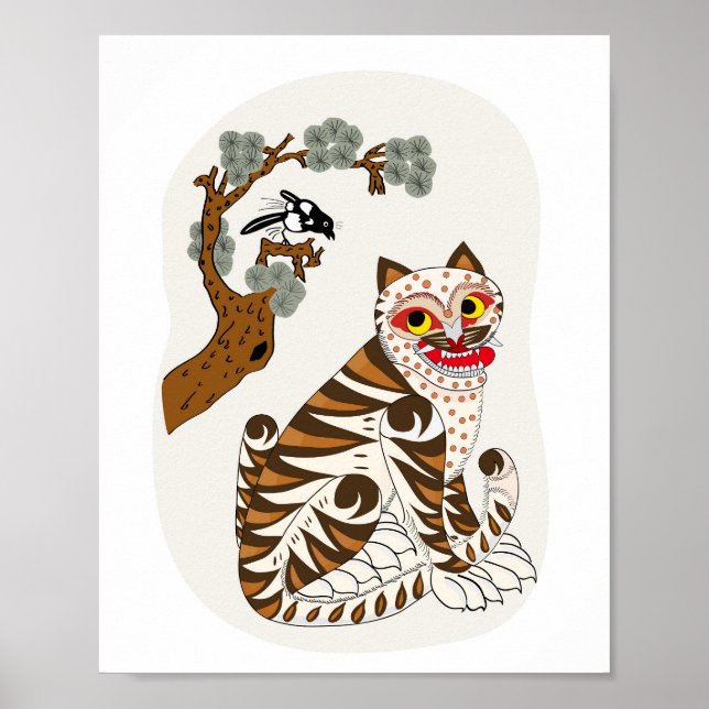 K-Pop Tiger Poster – Korean Folk Art with Monster  (Front)
