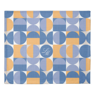 K Retro Monogram Blue Yellow Mid-Century Circles Duvet Cover