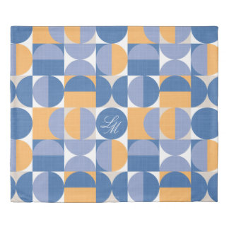 K Retro Monogram Blue Yellow Mid-Century Circles Duvet Cover