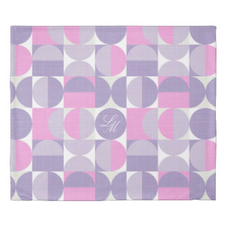 K Retro Monogram Pink Purple Mid-Century Circles Duvet Cover