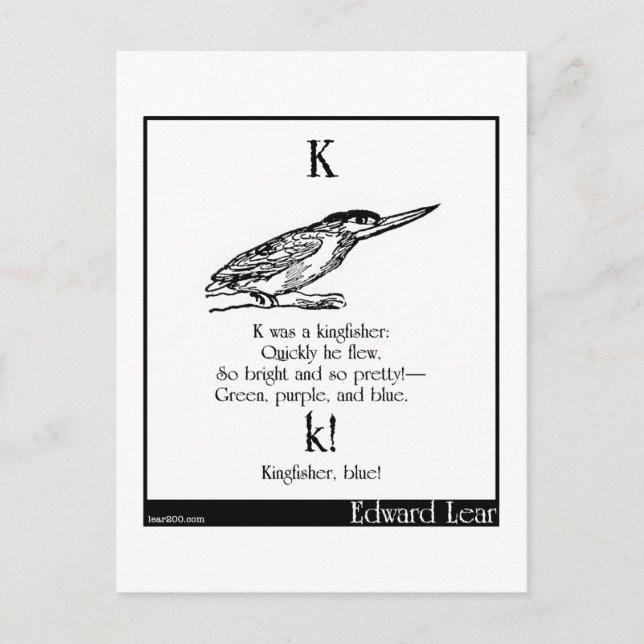 K was a kingfisher postcard (Front)