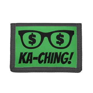 Ka-ching dollar sign in the eyes funny money tri-fold wallet