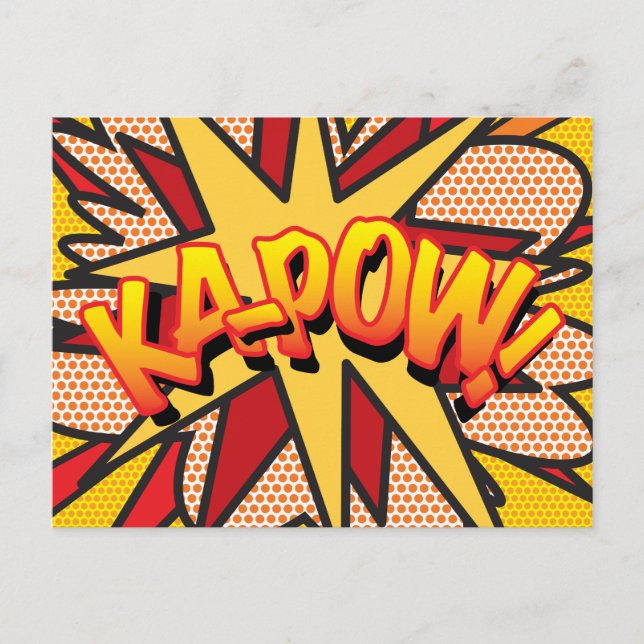 KA-POW Fun Retro Comic Book Pop Art Announcement Postcard (Front)