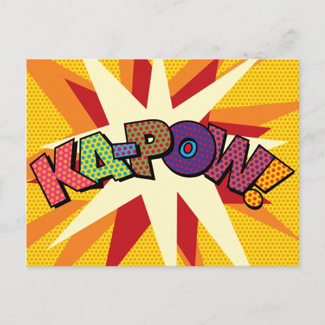 KA-POW Fun Retro Comic Book Pop Art Announcement Postcard (Front)