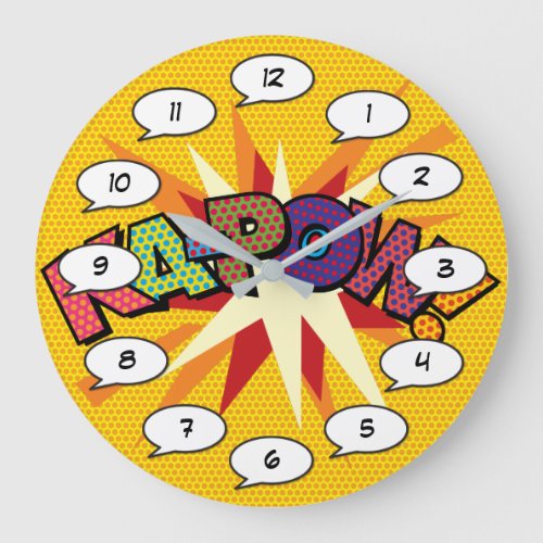 KA_POW Fun Retro Comic Book Pop Art Large Clock