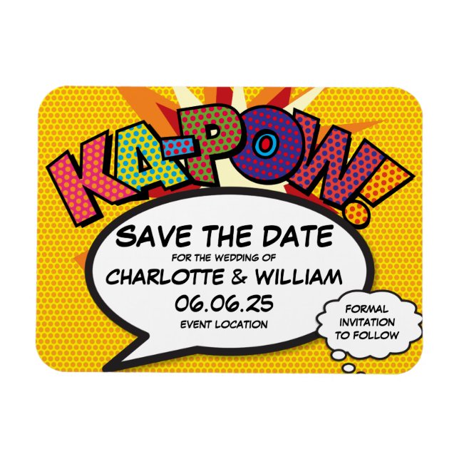 KA-POW Save the Date Comic Book Fun Modern Magnet (Horizontal)