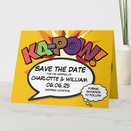 KA_POW Save the Date Fun Retro Comic Book Pop Art Card