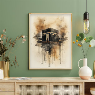 Kaaba Watercolor Art – Sacred Islamic Symbol Poster