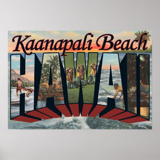 Kaanapali Beach, Hawaii - Large Letter Scenes Poster (Front)