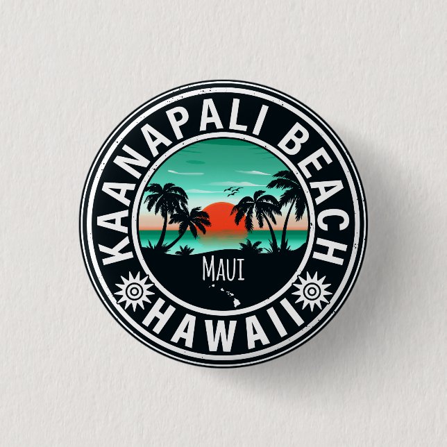 Ka'anapali Beach Hawaii Retro Sunset Souvenirs 60s Button (Front)