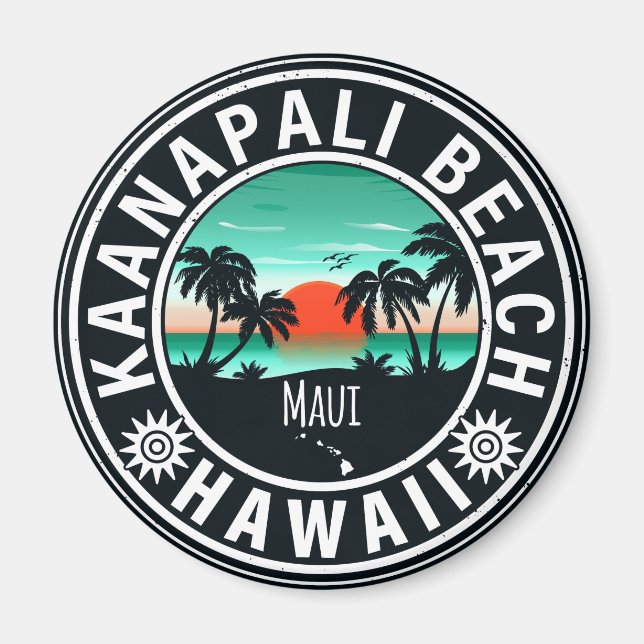Ka'anapali Beach Hawaii Retro Sunset Souvenirs 60s Magnet (Front)