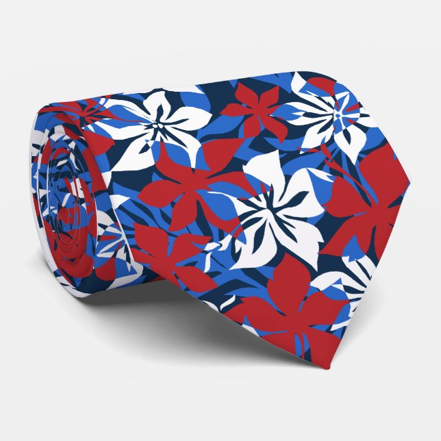 Kaanapali Camo Hawaiian Hibiscus Neck Tie (Rolled)