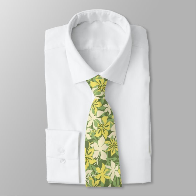 Kaanapali Camo Hawaiian Two-sided Printed Neck Tie (Tied)