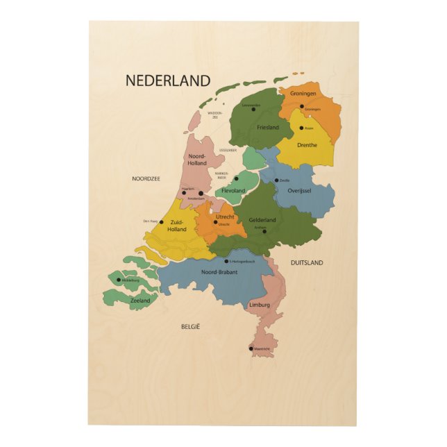 Kaart van Nederland Hout Afdruk Wood Wall Art (Front)