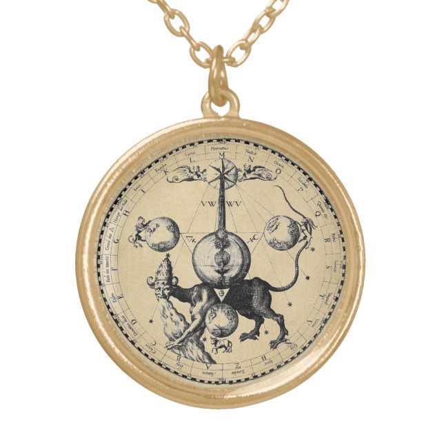 Kabbalah Mandala Dragon Gold Plated Necklace (Front)