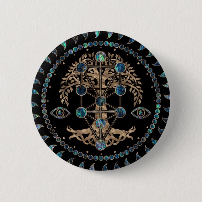 Kabbalah The Tree of Life Abalone and Gold Button (Front)