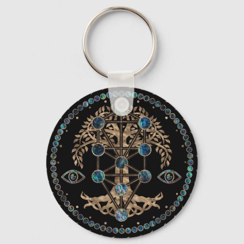 Kabbalah The Tree of Life Abalone and Gold Keychain