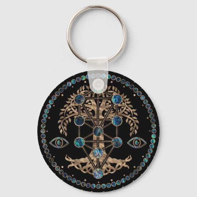 Kabbalah The Tree of Life Abalone and Gold Keychain (Front)