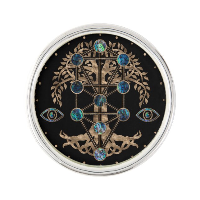 Kabbalah The Tree of Life Abalone and Gold Lapel Pin (Front)